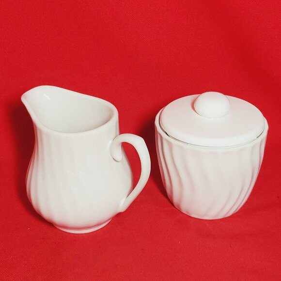 Vintage Royal Norfolk Porcelain Sugar and Creamer Set Embossed Swirls - Picture 10 of 10